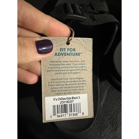 NEW Chacos Chillos Big Kids Black Slide Sandals, Sz 3, Unisex (C113) - Picture 5 of 6